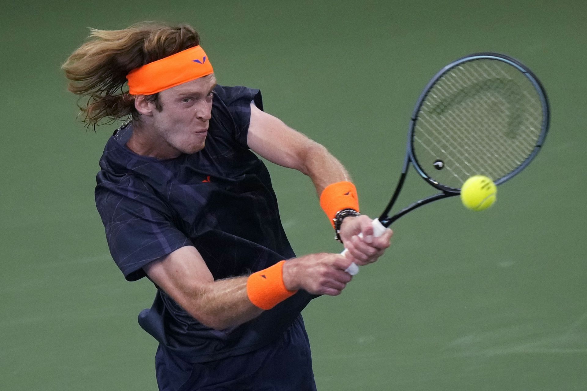 Andrey Rublev in action at the 2023 US Open.
